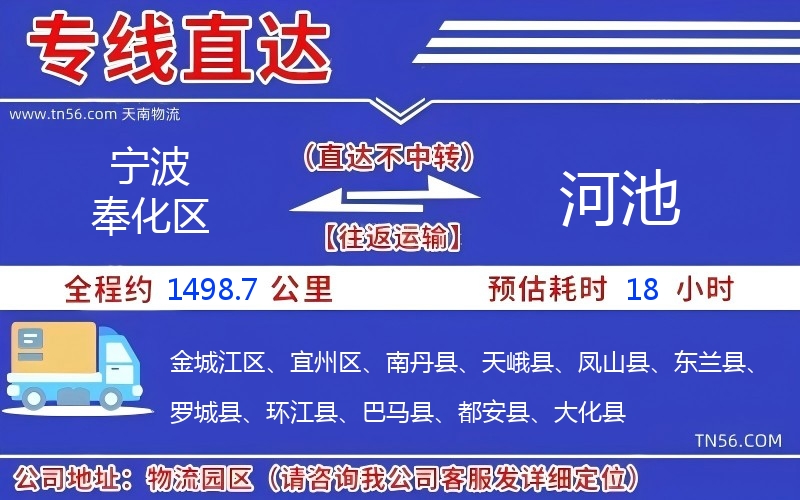 寧波奉化區到河池物流公司