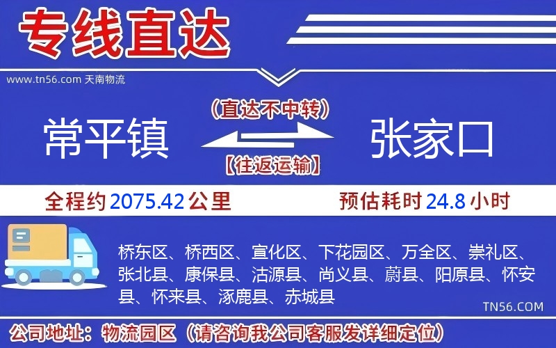 常平鎮到張家口物流公司