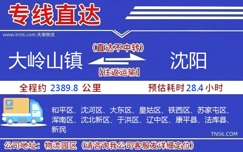 大嶺山鎮(zhèn)到沈陽物流公司